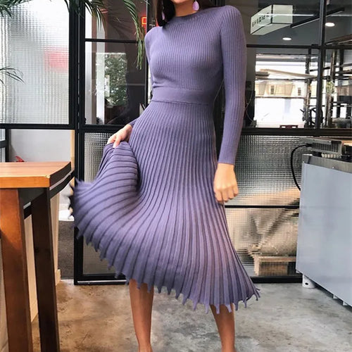 Load image into Gallery viewer, Women Knitted Long Dress Ribbed Elegant Midi Bodycon Sweater Dress Official Ladies Bandage Pleated Dresses Streetweear
