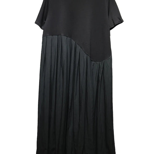 Load image into Gallery viewer, Women Black Irregular Pleated Big Size Midi Dress New Round Neck Short Sleeve Fashion Tide Spring Summer 2025 1DJ0851
