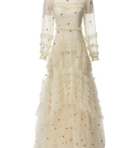 Hit Color Printing Spliced Mesh Dresses For Women O Neck Long Sleeve High Waist Temperament Dress Female Fashion