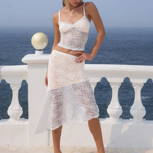 Load image into Gallery viewer, Lace Sexy Two Piece Sets Women Lace Halter Cropped Tops And Skirt Ladies Print Contrast Color Club Party 2 Piece Sets
