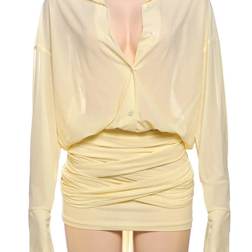 Load image into Gallery viewer, Sexy Long Sleeve Turn-down Colla Bag Hip Strap Shirt Dress For Women See Through Patchwork High Waist Dress Streetwear
