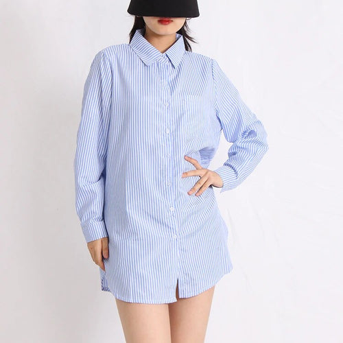 Load image into Gallery viewer, Casual Loose Shirts For Women Lapel Long Sleeve Striped Patchwork Button Blouse Spring Female Fashion Clothing
