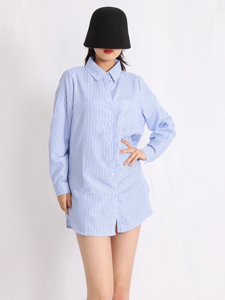 Casual Loose Shirts For Women Lapel Long Sleeve Striped Patchwork Button Blouse Spring Female Fashion Clothing
