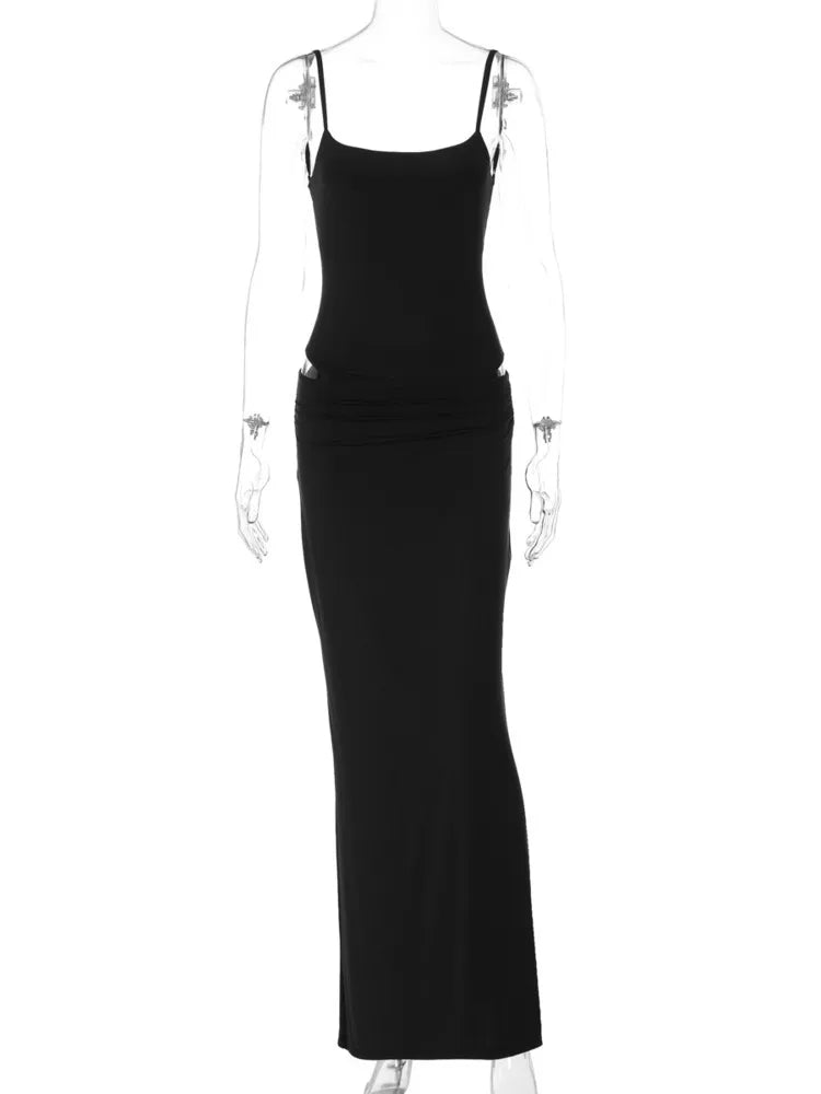 Black Sexy Dress Sets Women Spaghetti Strap Bodysuit And Maxi Skirt Matching Sets Backless Slim Fit Long Skirt Set