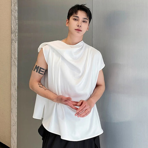 Load image into Gallery viewer, Ribbon Sleeveless Vest Men&#39;s Summer Temperament Solid Color Round Neck Shirt Fashion Trend Top Pullover Male 9C5515
