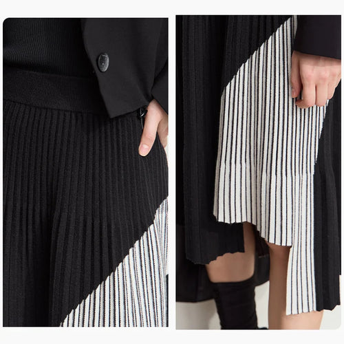 Load image into Gallery viewer, Women's Minimalise Patchwork Skirts 2024 Winter Versatile A Line Pleated Irregular Female Commuter Knitted Skirt 12424047
