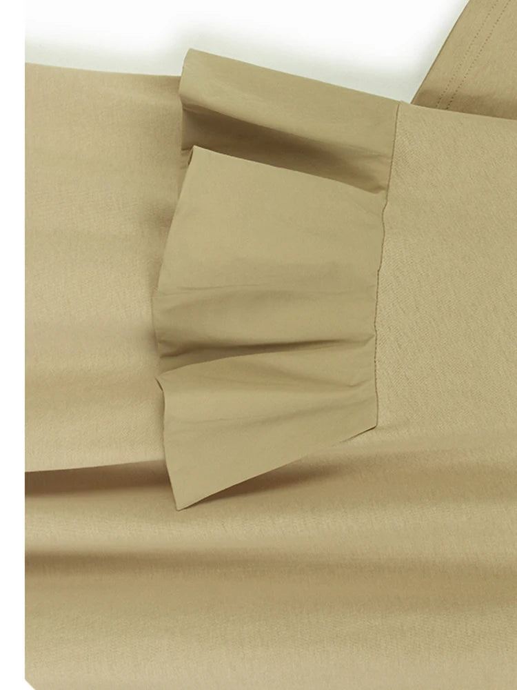 Women Khaki Ruffles Spliced Big Size Midi Dress New Round Neck Short Sleeve Fashion Tide Spring Summer 2025 1DJ1197