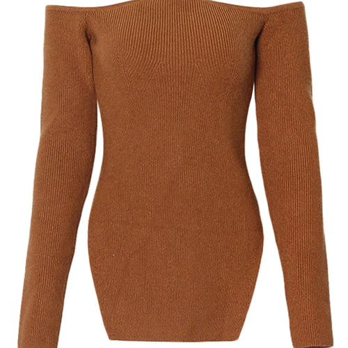 Load image into Gallery viewer, Solid Casual Off Shoulder Knitting Sweaters For Women Slash Neck Long Sleeve Split Slimming Pullover Sweater Female Fashion
