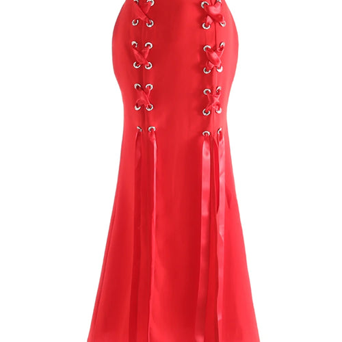 Load image into Gallery viewer, High Waist Black Bandage Slit Chiffon Long Mermaid Half-body Skirt Women Fashion Tide New Spring Autumn 2025 1DJ0911
