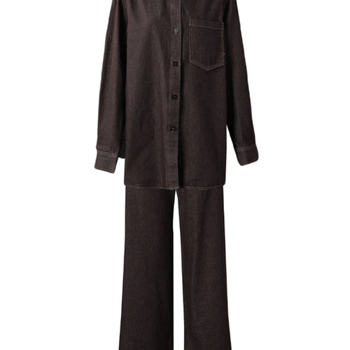 Load image into Gallery viewer, Big Size Denim Shirt Wide Leg Pants Two Piece Suit New Lapel Long Sleeve Women Fashion Tide Spring Autumn 2025 CPG2885
