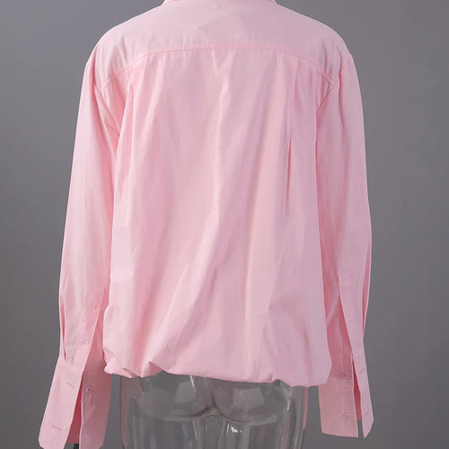 Load image into Gallery viewer, Women Pink Color Belted Irregular Big Size Bud Blouse New Lapel Long Sleeve Shirt Fashion Tide Spring Autumn 2025 7AB6480
