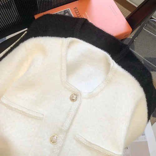 Load image into Gallery viewer, Vintage Beige Warm Women Long Sleeve Knitted Cardigan Sweater Coat Autumn Winter Korean Fashion Black Single Breasted Tops Trend
