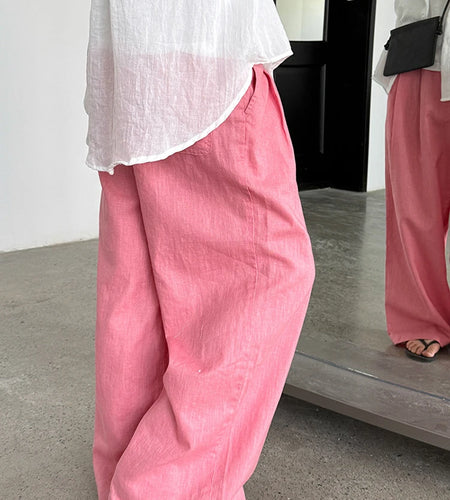 High Elastic Waist White Linen Pleated Long Wide Leg Pants New Trousers Women Fashion Tide Spring Summer 2025 1DJ1280