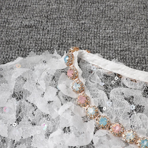 Load image into Gallery viewer, Women White Lace Rhinestones Elegant Slim Mini Dress New Round Neck Short Sleeve Fashion Tide Spring Summer 2025 CPG2980
