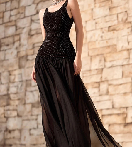 Wave Point Two Piece Sets for Women Square Neck Sleeveless Top High Waist Sheer Spliced Folds Skirt Set Female New