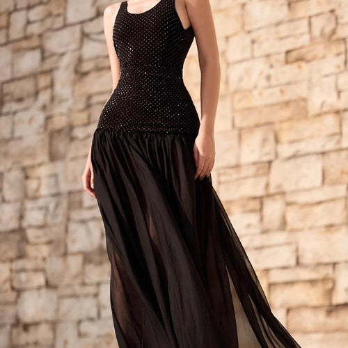 Load image into Gallery viewer, Wave Point Two Piece Sets for Women Square Neck Sleeveless Top High Waist Sheer Spliced Folds Skirt Set Female New
