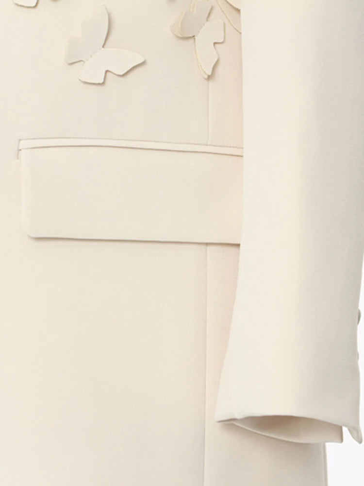 Women Apricot Butterfly Big Size Elegant Blazer New Lapel Long Sleeve Jacket Fashion Tide Spring Autumn 2025 1DH5934