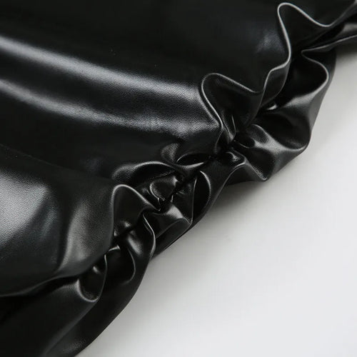 Load image into Gallery viewer, Ruched PU Leather Sexy Tank Tops For Women Fashion Oblique Shoulder Sleeveless Backless Skinny Crop Tops Elegant
