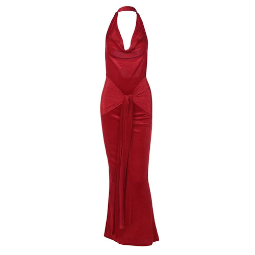Load image into Gallery viewer, Halter Draped Ruched Sexy Maxi Dress For Women Gown Deep V Neck Sleeveless Backless Bodycon Club Long Dress Elegant

