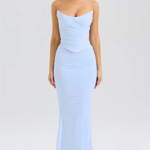 Load image into Gallery viewer, Sexy Two Piece Sets Women Neckerchief Strapless Crop Tops And Maxi Skirt Sets Sexy Club Party Skirt Two Piece Sets
