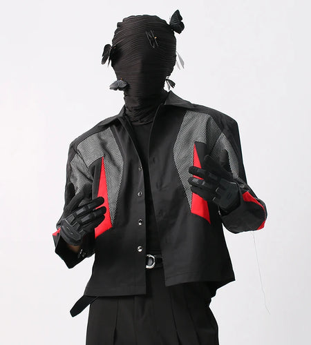 Functional Design Men's Coats Turn-down Collar Patchwork Shoulder Paded Contrast Color Single Breasted Tide Male Top 9C9377