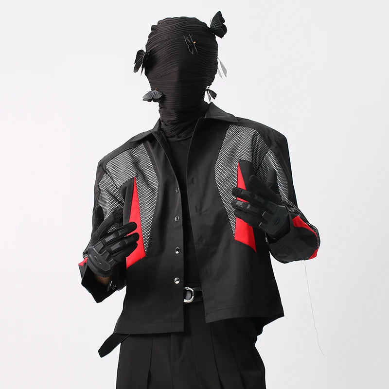 Functional Design Men's Coats Turn-down Collar Patchwork Shoulder Paded Contrast Color Single Breasted Tide Male Top 9C9377