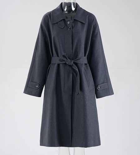 Women Green Belted Elegant Big Size Long Trench New Lapel Long Sleeve Windbreaker Fashion Tide Spring Autumn 2025 CPG1795