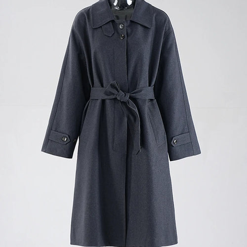 Load image into Gallery viewer, Women Green Belted Elegant Big Size Long Trench New Lapel Long Sleeve Windbreaker Fashion Tide Spring Autumn 2025 CPG1795
