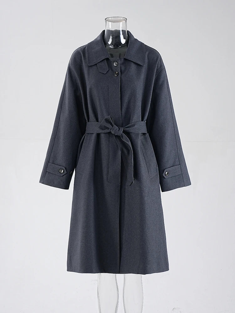 Women Green Belted Elegant Big Size Long Trench New Lapel Long Sleeve Windbreaker Fashion Tide Spring Autumn 2025 CPG1795