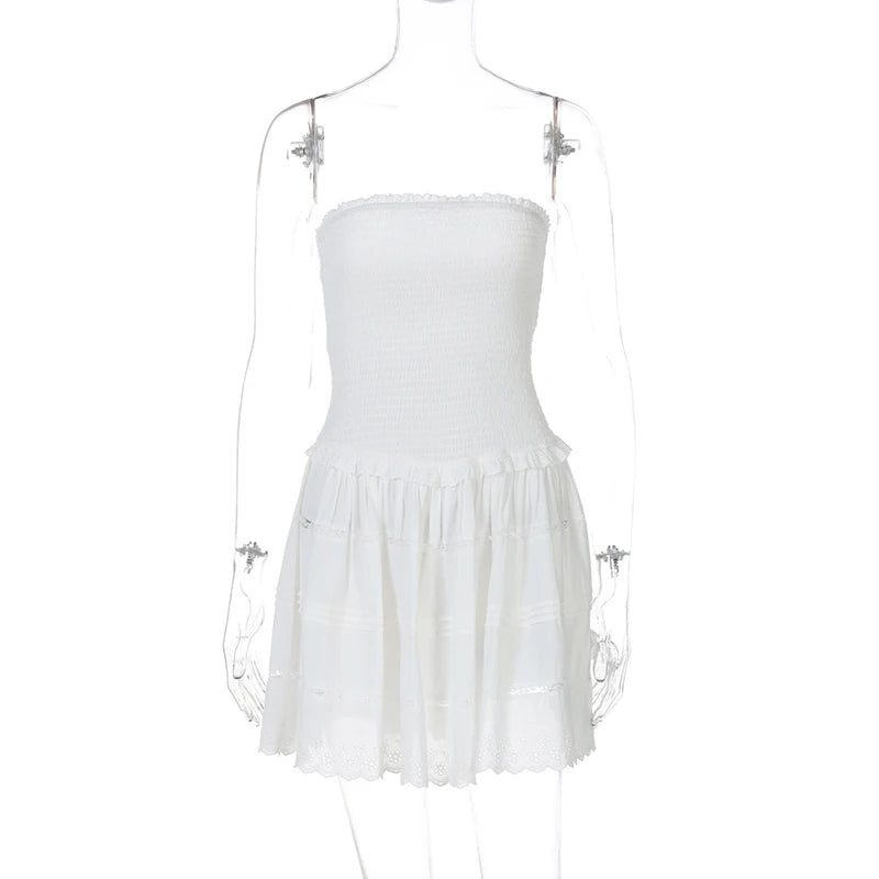 Off-shoulder Strapless A-line Sexy Mini Dress For Women Fashion Lace Sleeveless Backless High Waist Club Party Dress