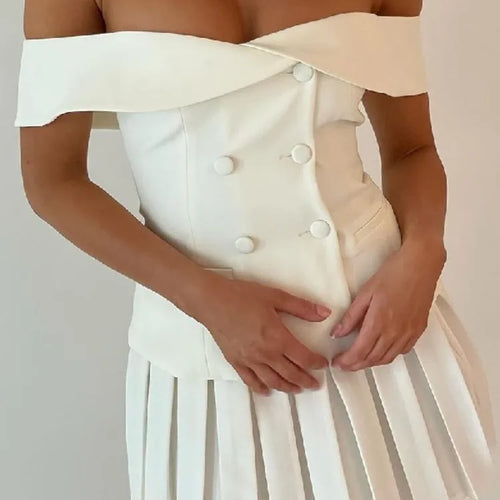 Load image into Gallery viewer, Sexy Skirt Two Piece Set Women Off-shoulder Tops And Pleated Mini Skirt Matching Sets Femme Fashion Two Piece Set
