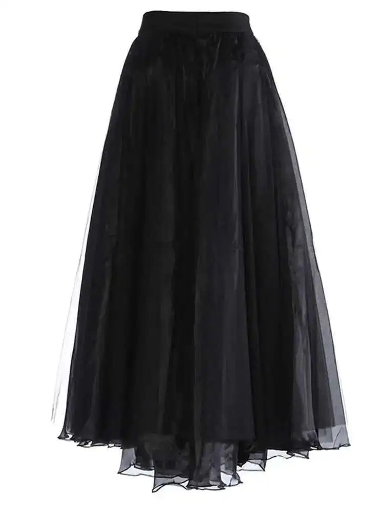 High Waist Khaki Buckle Irregular Mesh Long A-line Half-body Skirt Women Fashion Tide New Spring Autumn 2025 1DH0633