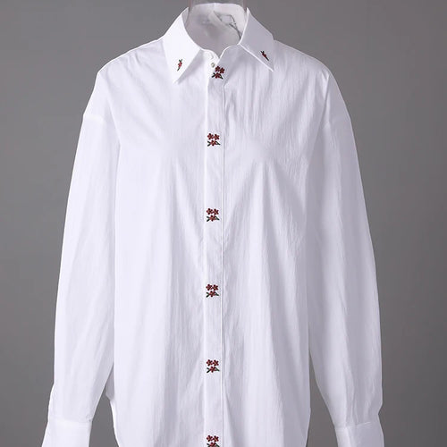 Load image into Gallery viewer, Women White Embroidery Big Size Elegant Blouse New Lapel Long Sleeve Shirt Fashion Tide Spring Autumn 2025 CPG3311
