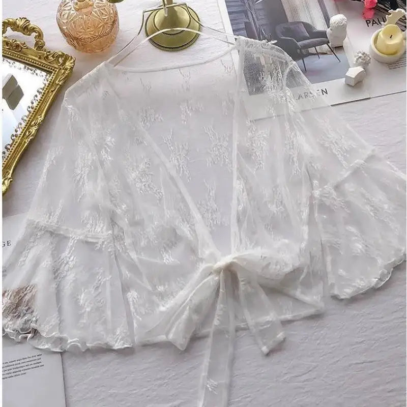2023 Summer Jackets Lace Shawl Women's Clothing Short Lace-up Sun Protection Shawl Coat Cardigan Top Thin Femme Mujer