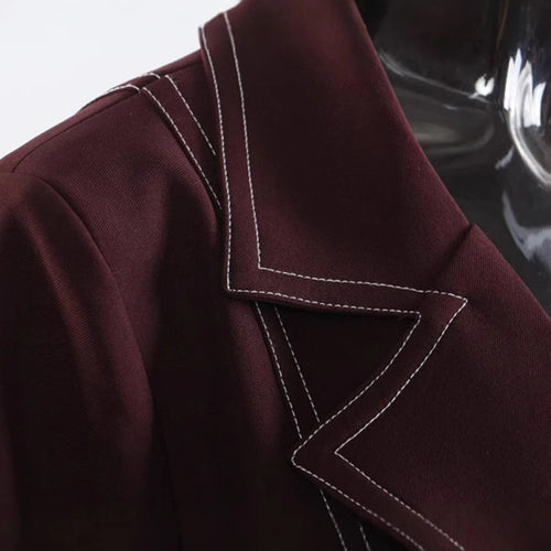 Load image into Gallery viewer, Women Wine Red Topstitched Big Size Long Blazer New Lapel Long Sleeve Jacket Fashion Tide Spring Autumn 2025 1DJ1287
