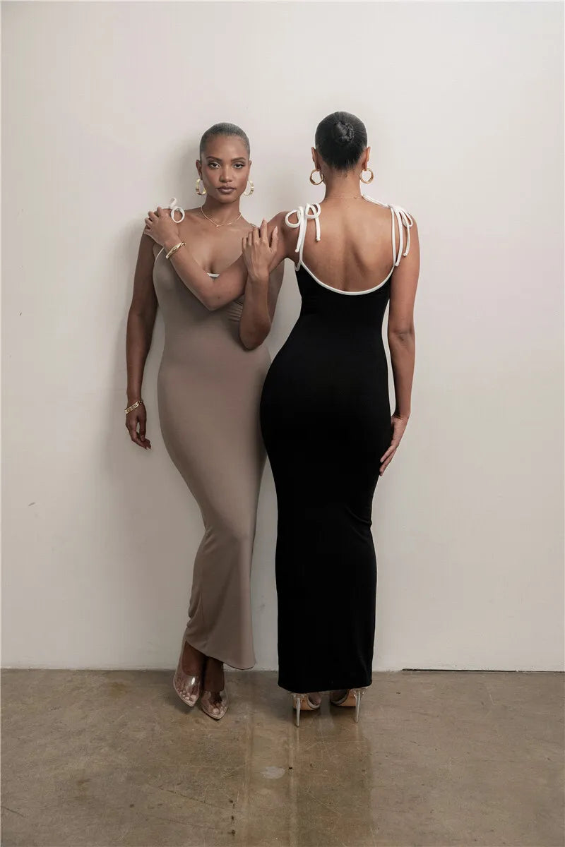 Spaghetti Strap Lace-up Sexy Maxi Dress For Women Gown Fashion Sleeveless Backless Bodycon Evening Sexy Long Dress