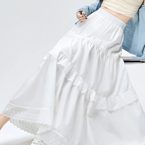 Load image into Gallery viewer, White Lace Sweet Summer Elegant Women&#39;s Skirts Office Ladies New Solid Color Chicly Elastic Waist Simple Casual Female Skirts
