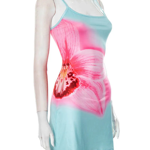 Load image into Gallery viewer, Spaghetti Strap Floral Print Sexy Mini Dress For Women Robe Fashion Elegant Sleeveless Backless Summer Beach Dress
