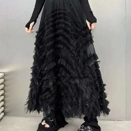 Load image into Gallery viewer, High Elastic Waist Black Layers Mesh Shaped Elegant Half-body Skirt Women Fashion Tide New Spring Autumn 2025 1DH4808

