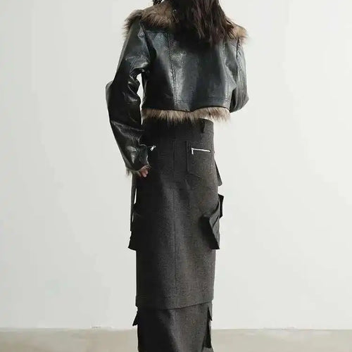 Load image into Gallery viewer, High Waist 30% Wool Gray Pocket Slit Elegant Woolen Half-body Skirt Women Fashion Tide New Autumn Winter 2025 1DH4038
