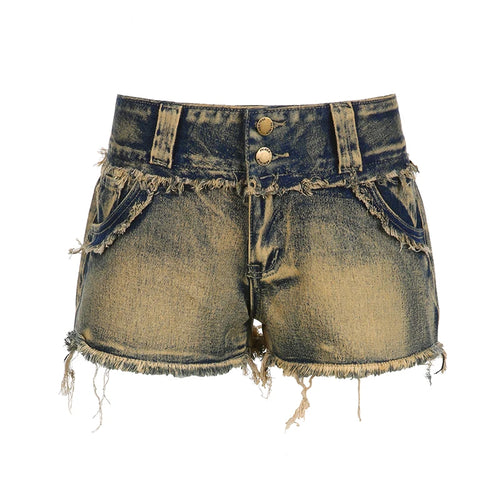 Load image into Gallery viewer, Vintage Grunge Bodycon Tassel Summer Denim Shorts Distressed Y2 Streetwear Burr Stitched Hotpants Jeans Women Outfits
