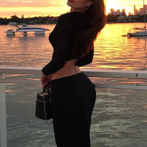 Load image into Gallery viewer, Autumn Winter Skirt Two Pieces Sets Women Sexy Long Sleeve Crop Tops And Elegant Maxi Skirt Sets Ladies Holiday Sets
