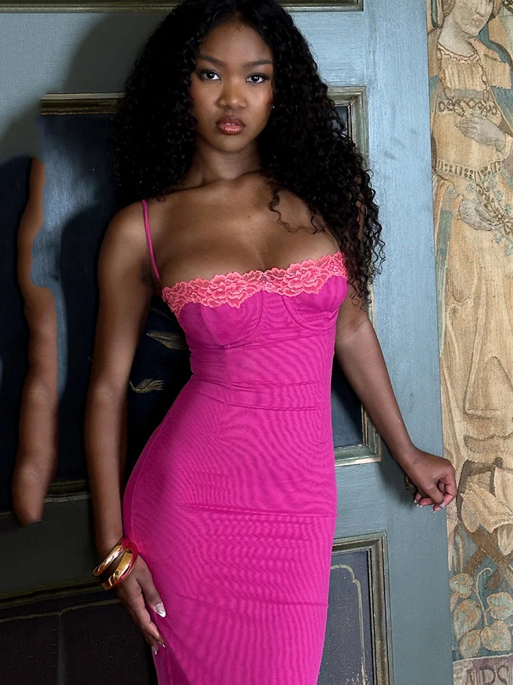 Elegant Lace Patchwork Split Dress Women's Sleeveless Backless Bodycon Evening Dress Female Slim Party Club Vestidos2024