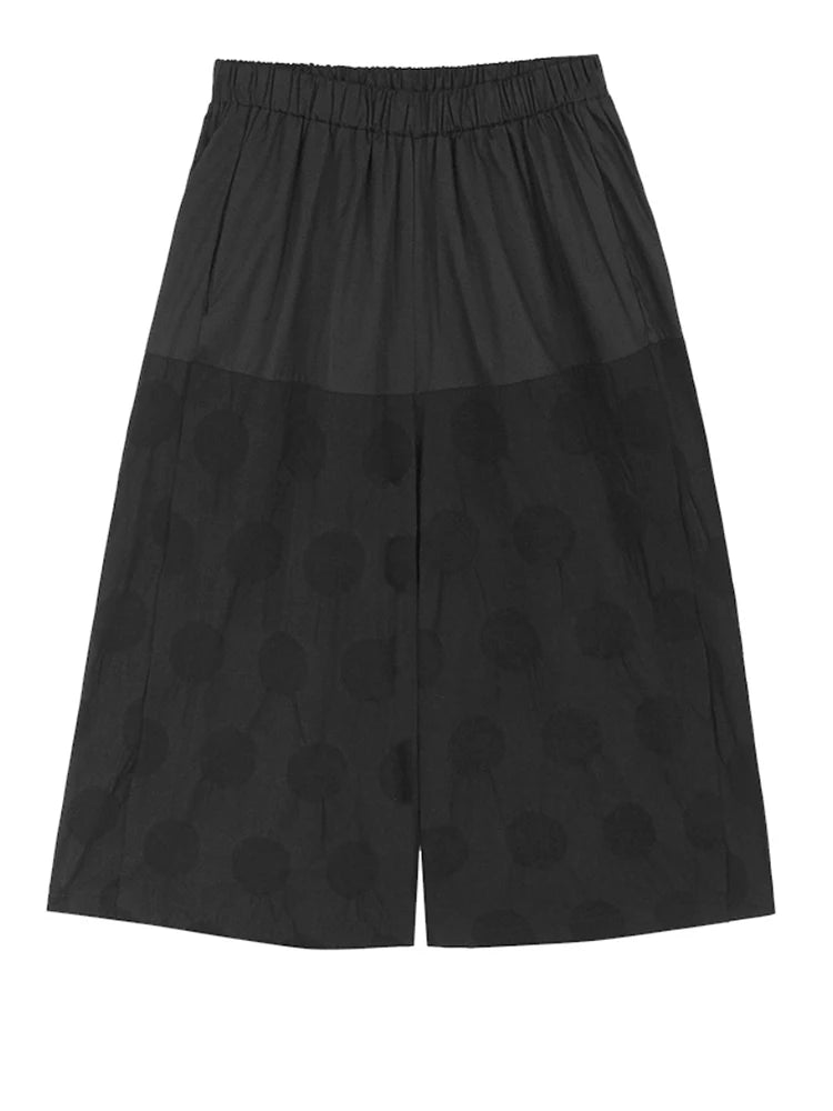 High Elastic Waist Black Dot Printed Spliced Long Wide Leg Pants New Trousers Women Fashion Spring Autumn 2025 1DJ1432
