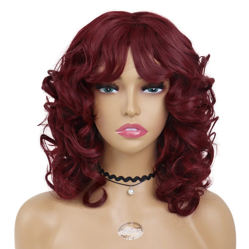 Load image into Gallery viewer, High Quality Synthetic Wigs for Women Red Hair Hispanic Curly Wig with Bangs Fluffy Short Afro Wig Daily Regular Wig
