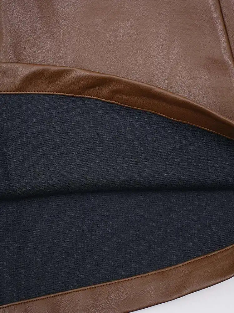 Women Black  Pu Leather Pockets Big Size Long Vest Dress New V-Neck Sleeveless Fashion Tide Spring Autumn 2025 CPG2085