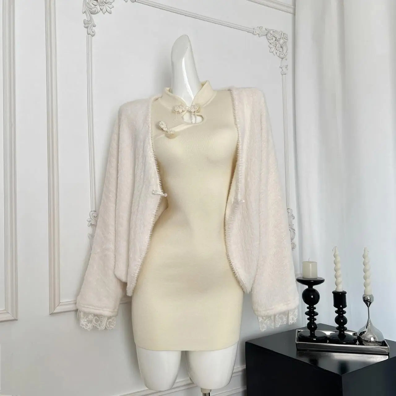 New Chinese Style 2024 Women's Autumn Winter Loose Cardigan Shawl Coat And Long Sleeved Knitted Short Dress Two Piece Set Trendy