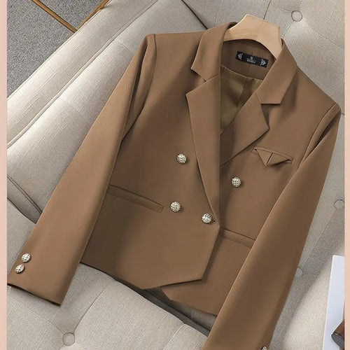 Load image into Gallery viewer, Spring Autumn Fashion New Black Beige Irregular Blazers Jacket Women Korean Brown Long Sleeve Office Ladies Double-breasted Coat
