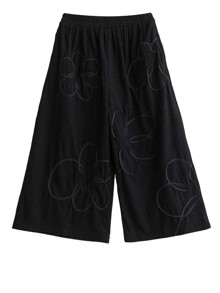 High Elastic Waist Black Printed Long Wide Leg Casual Pants New Trousers Women Fashion Tide Spring Autumn 2025 1LD1510