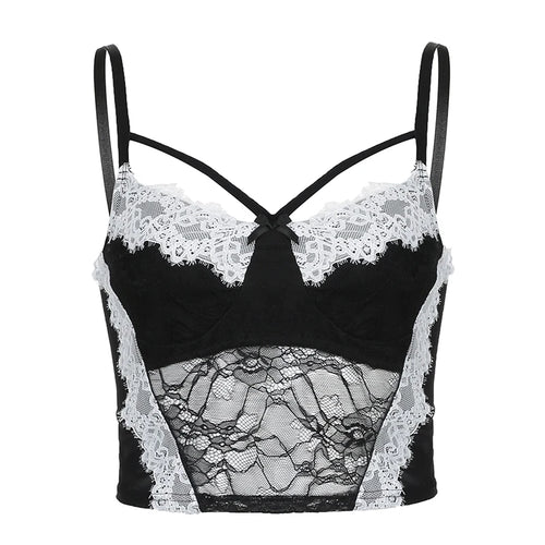 Load image into Gallery viewer, Fashion Strap Sexy Lace Top Camisole Bow Chic Patchwork Bralette See Through Women&#39;s Tops Mini Gothic Underwear Tanks
